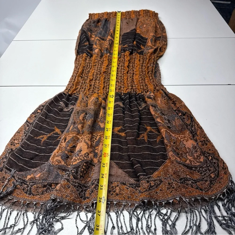 NWT Pashmina Scarf Wrap Shawl‎ Throw Brown Smocked Fringe 20